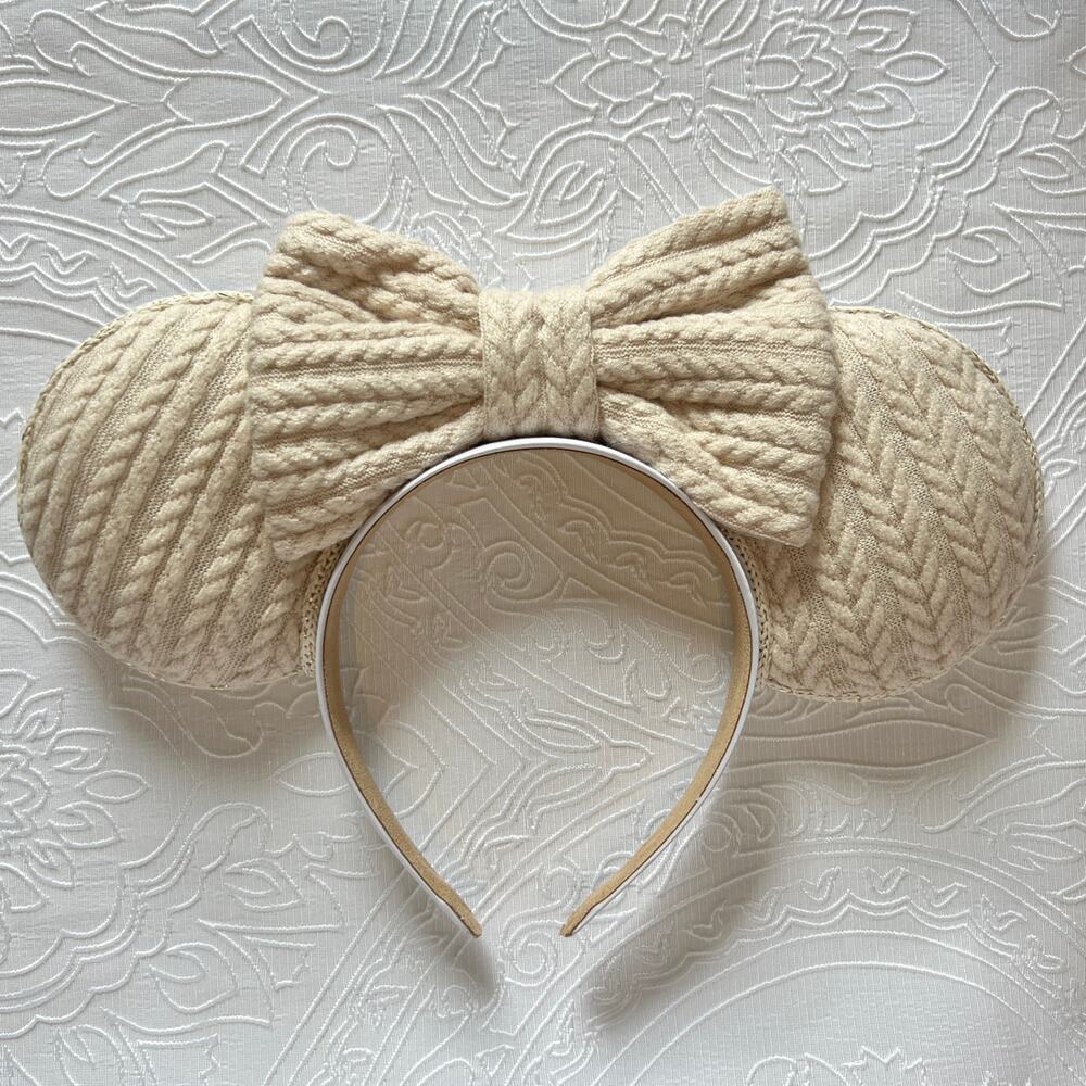Cozy Knit Disney Ears Headband Neutral Fall Winter Beige Gold